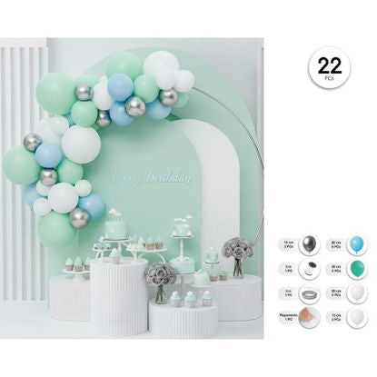 SET GLOBOS LATEX AZUL 22PCS