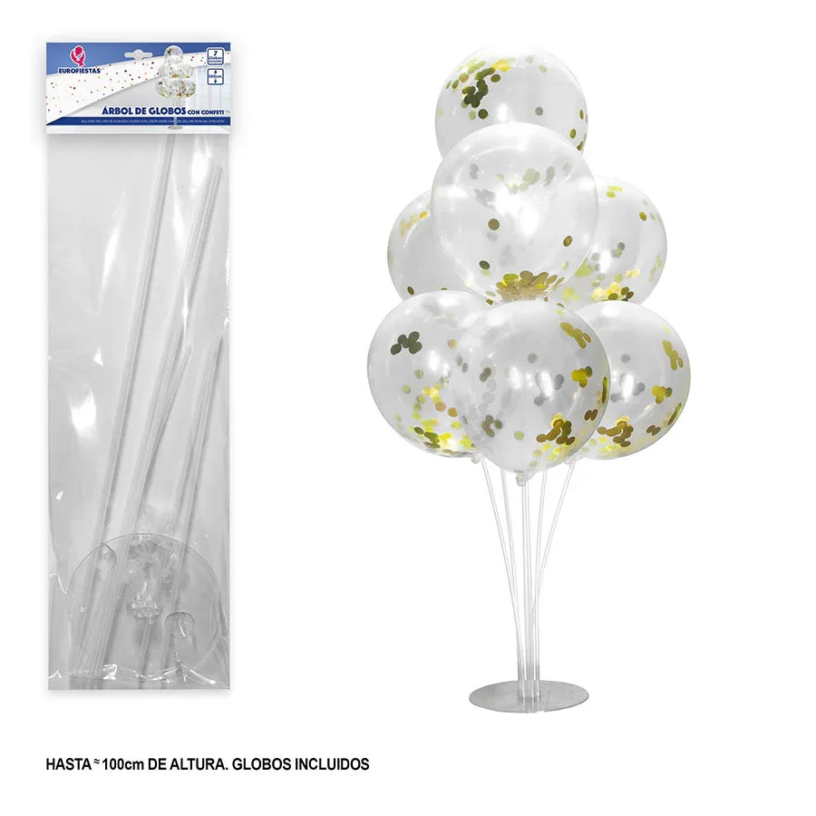 ARBOL DE GLOBOS CON CONFETI ORO - yupiparty