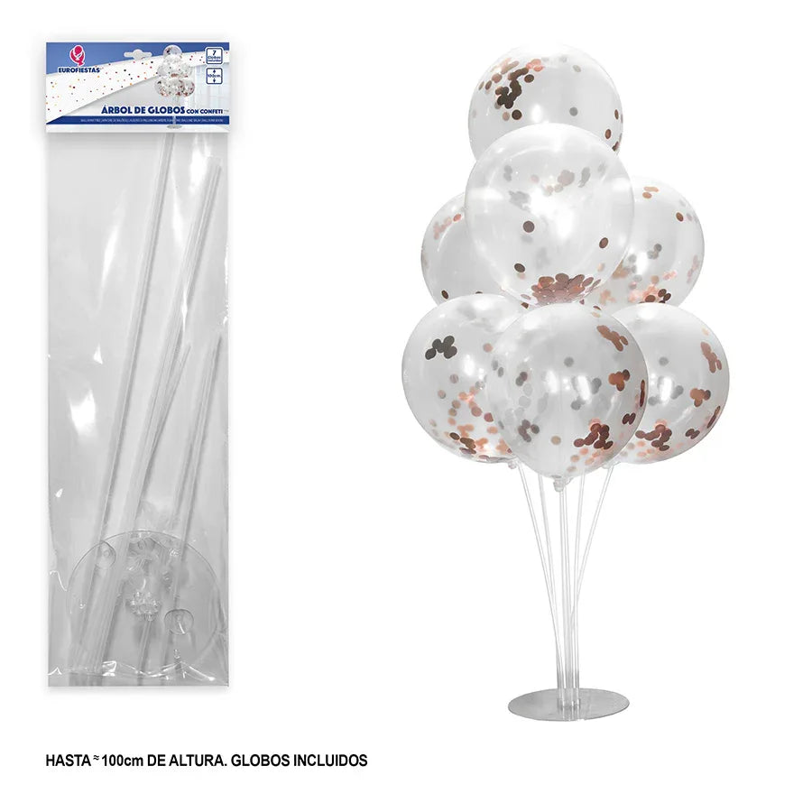 ARBOL DE GLOBOS CON CONFETI ORO ROSA - yupiparty