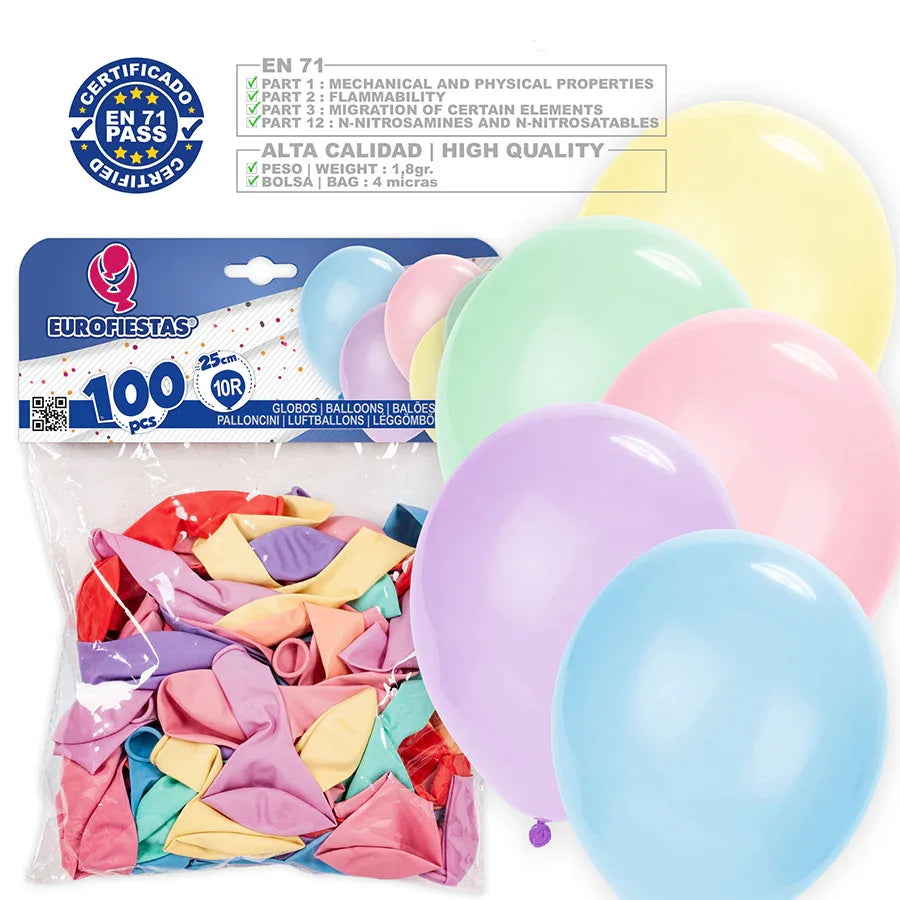 100 GLOBOS 10R COLORES SURTIDOS PASTEL - yupiparty