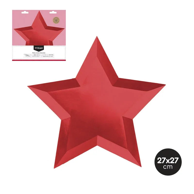PLATO LLANO FORMA ESTRELLA ROJO METALIZADO 27X27 CM - yupiparty