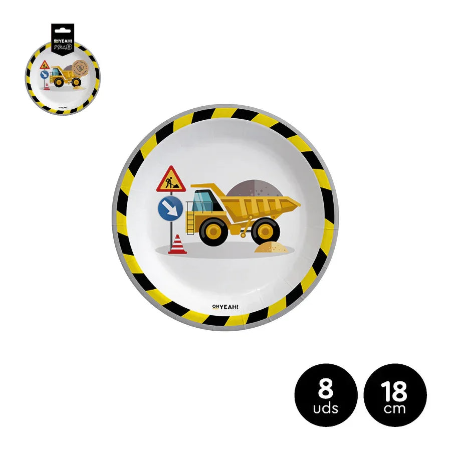 PLATO POSTRE CARTON UNDER CONSTRUCTION 1 - yupiparty