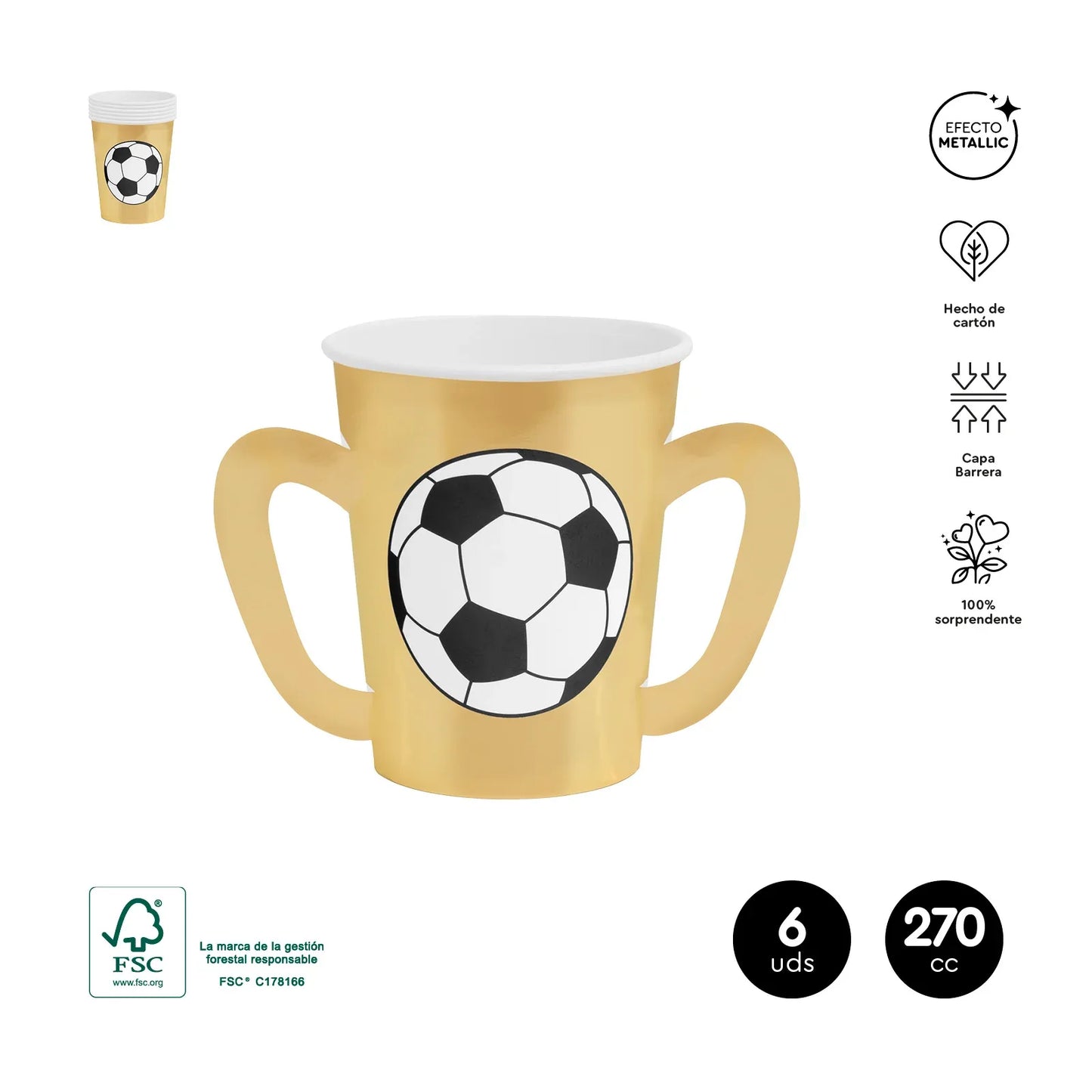 VASO CARTÓN FÚTBOL ASAS 270CC 6UDS - yupiparty
