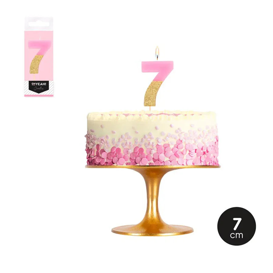 Vela N 7 Bicolor Rosa Pastel/Glitter/Oro - yupiparty