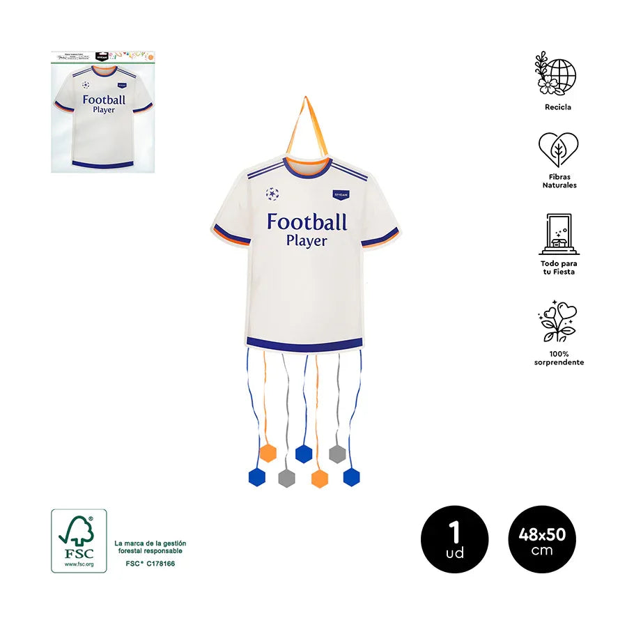 PINATA CARTON CAMISETA FUTBOL BLANCA 48X - yupiparty