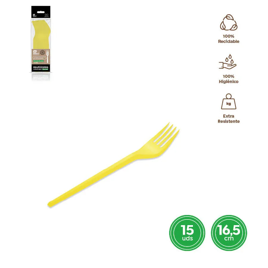 TENEDOR REUTILIZABLE AMARILLO 16,5CM PS - yupiparty