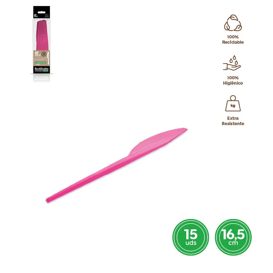 CUCHILLO REUTILIZABLE ROSA 16,5CM PS 15 - yupiparty