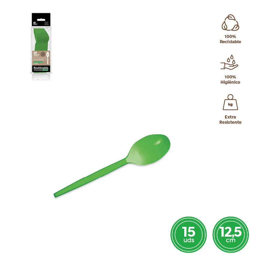 CUCHARITA REUTILIZABLEVERDE 12,5CM PS 15 - yupiparty