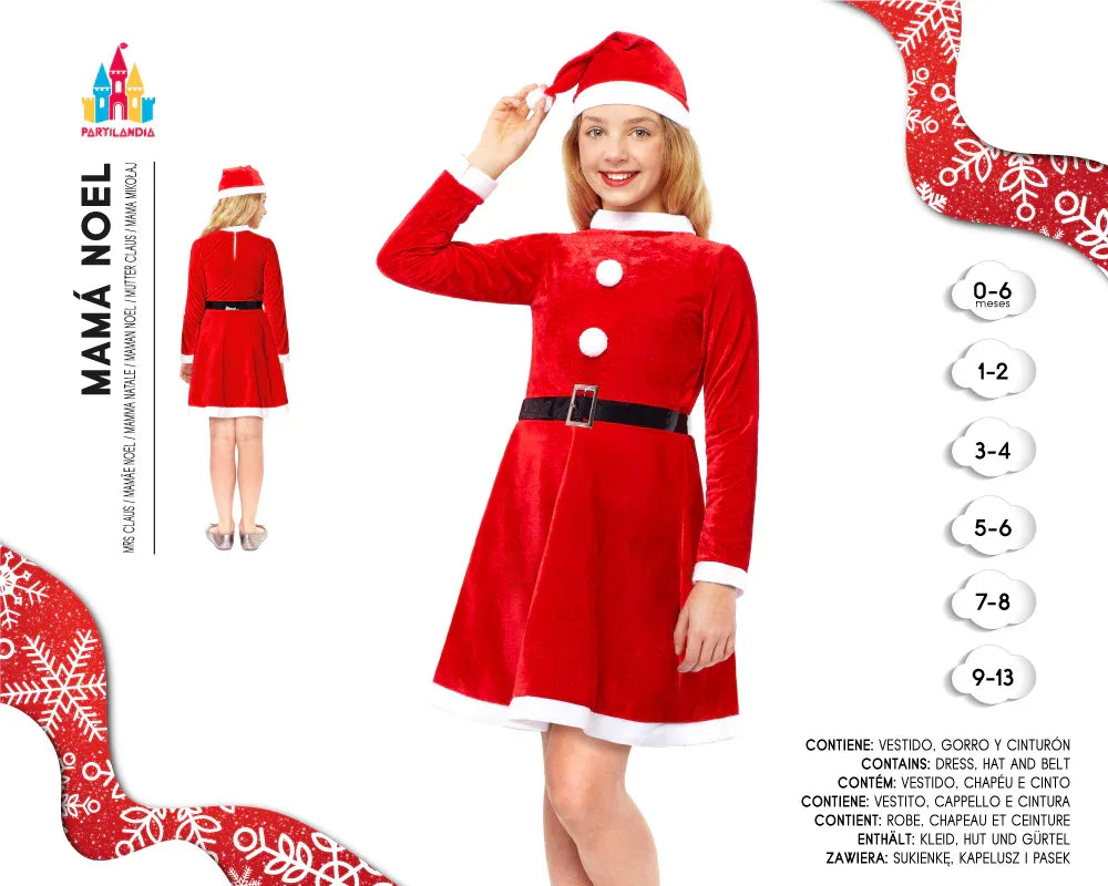 Disfraz de Mamá Noel Infantil 9-13 Años - Traje Navidad Completo - yupiparty