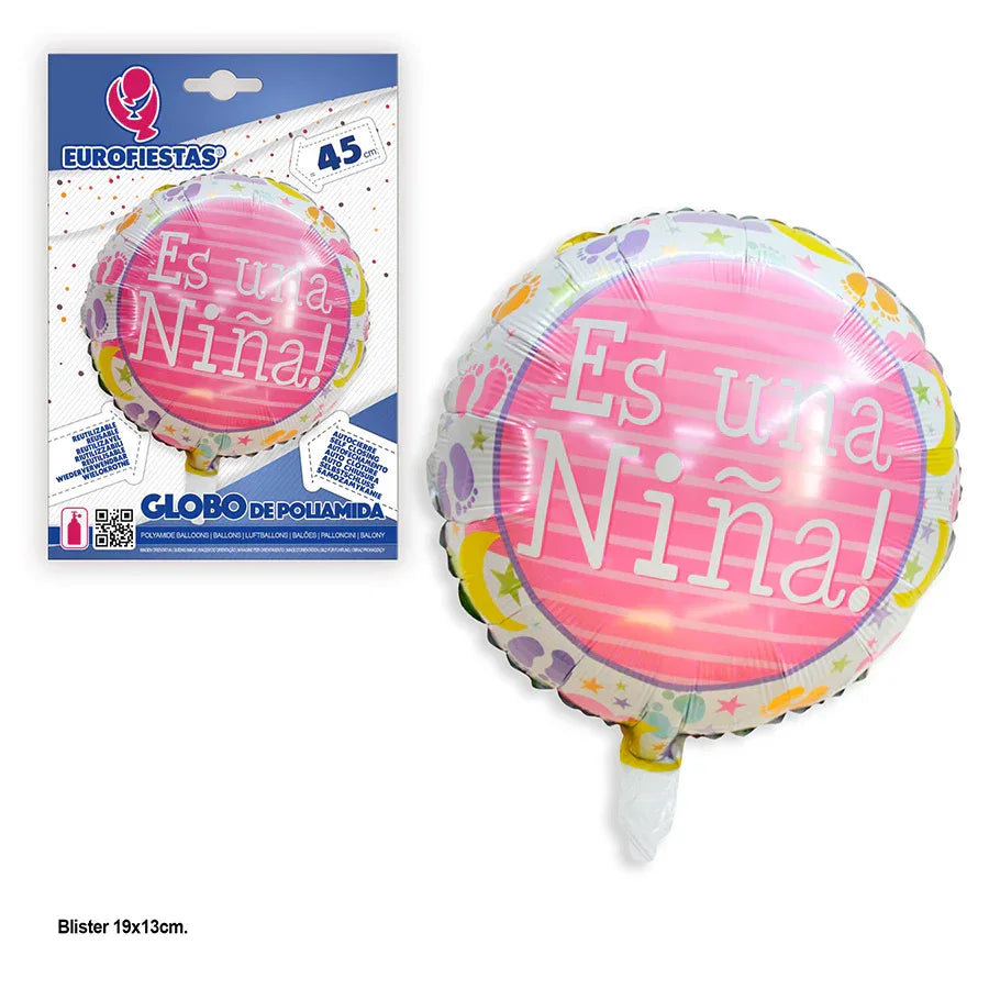 GLOBO FOIL REDONDO ROSA ES UNA NIÑA - yupiparty