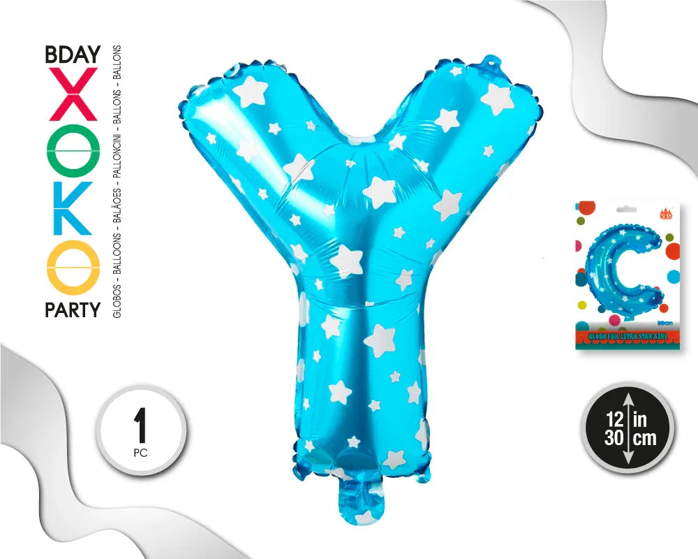 GLOBO FOIL AZUL ESTRELLAS 30 CMS Y - yupiparty