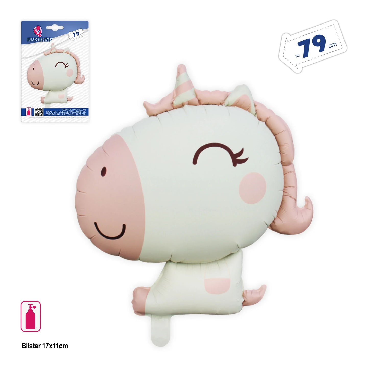 GLOBO FOIL UNICORNIO KAWAII ROSA 79cm - yupiparty