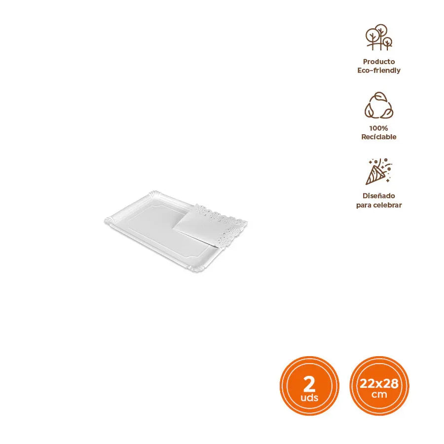 BANDEJA CARTON BLONDA RECTAN. BLANCA 22X - yupiparty