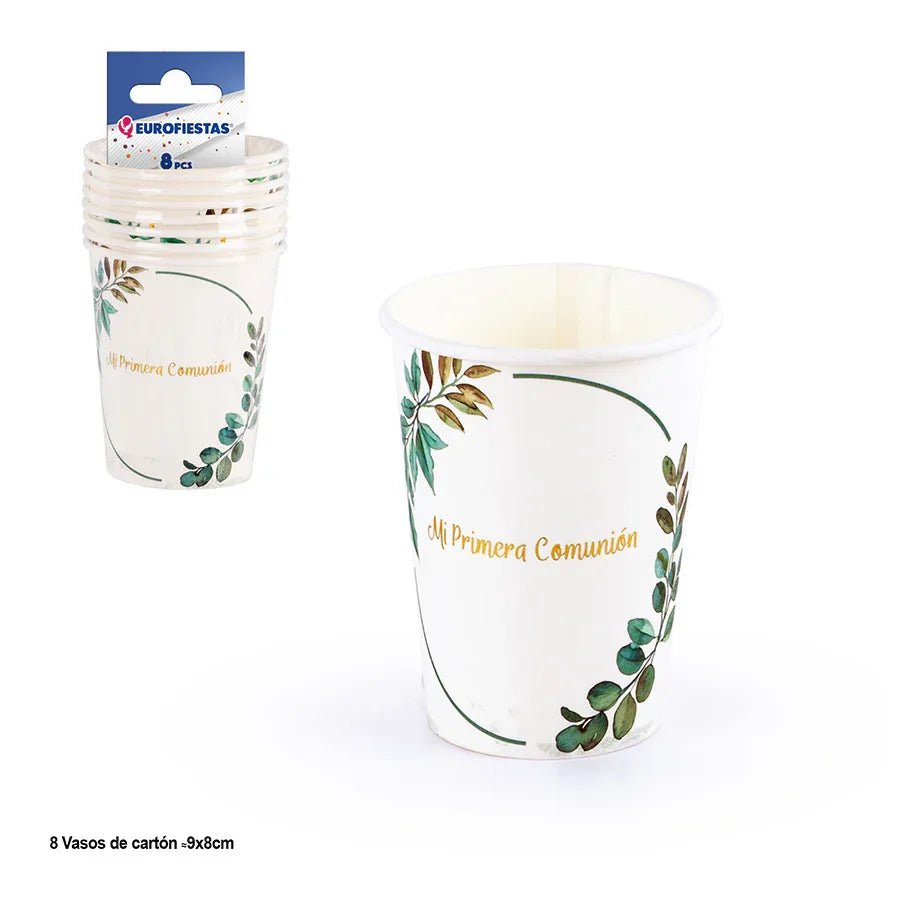VASO COMUNION ORO HOJAS 8PCS - yupiparty