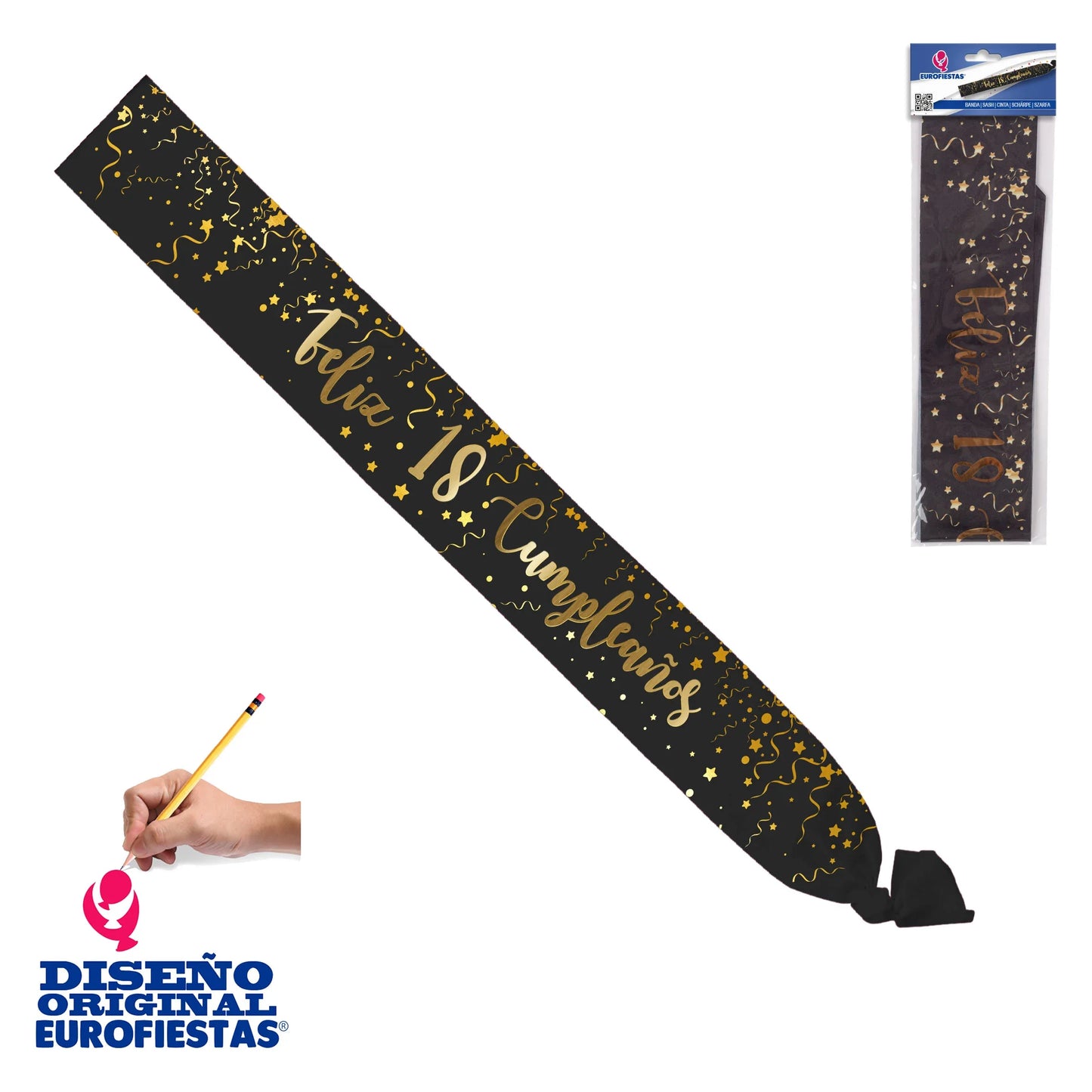 BANDA NEGRA FELIZ 18 CUMP.CONFET-SERP - yupiparty