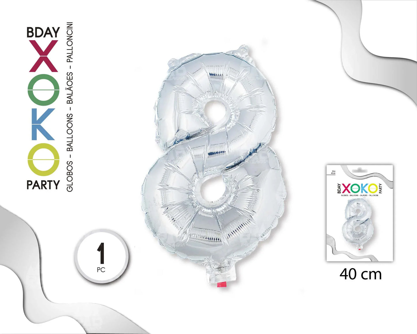 GLOBO FOIL 18/45CM PLATA 8 - yupiparty