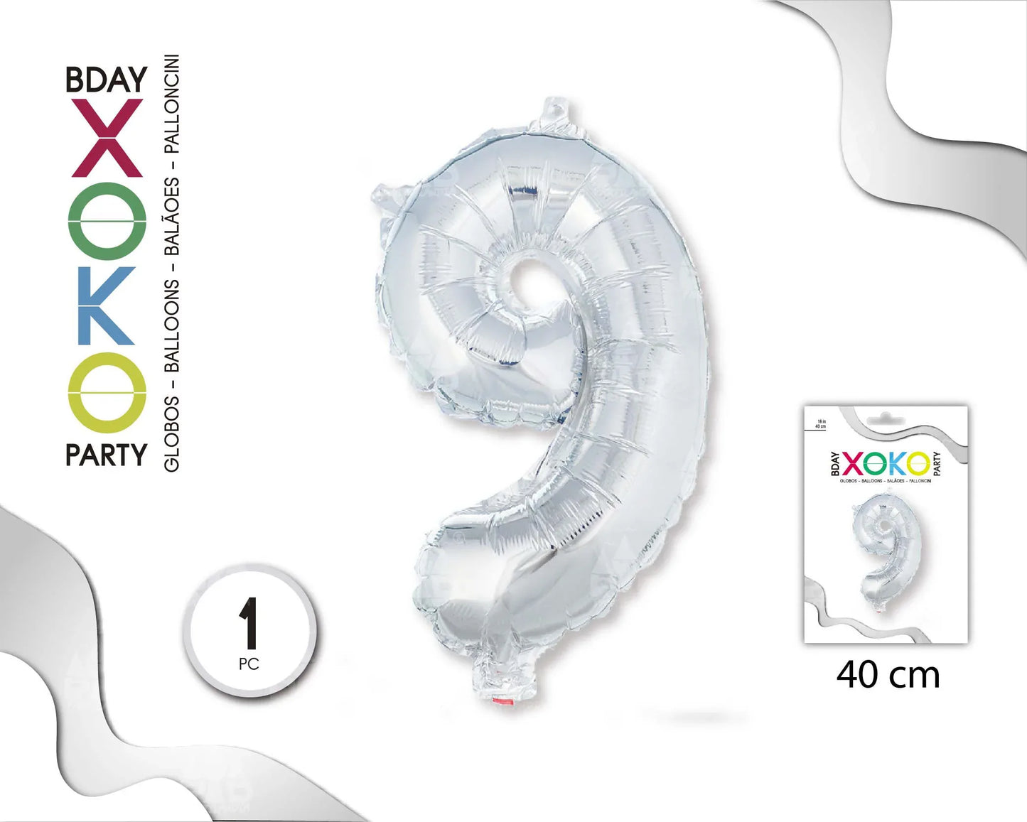 GLOBO FOIL 18/45CM PLATA 9 - yupiparty