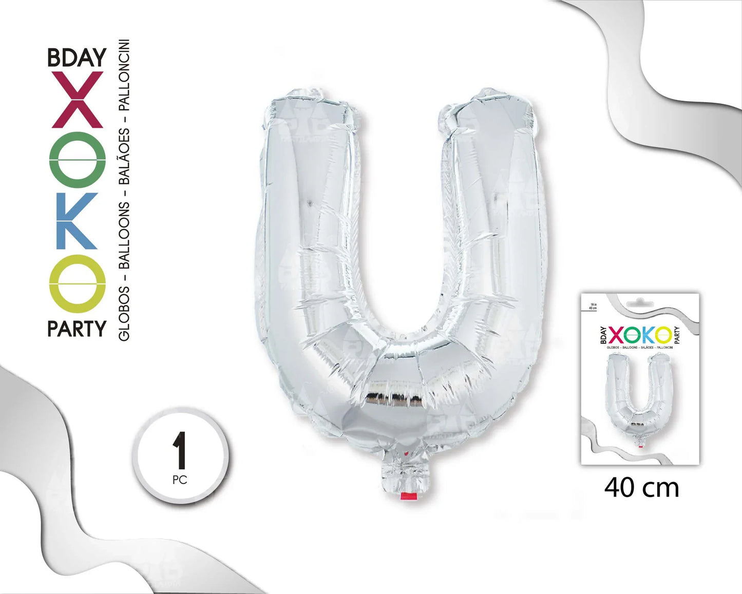 GLOBO FOIL 16/40CM PLATA U - yupiparty