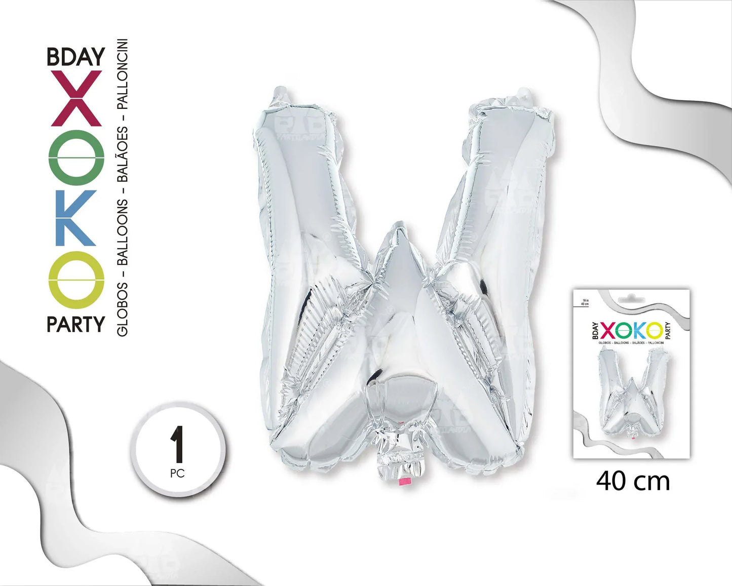 GLOBO FOIL 16/40CM PLATA W - yupiparty