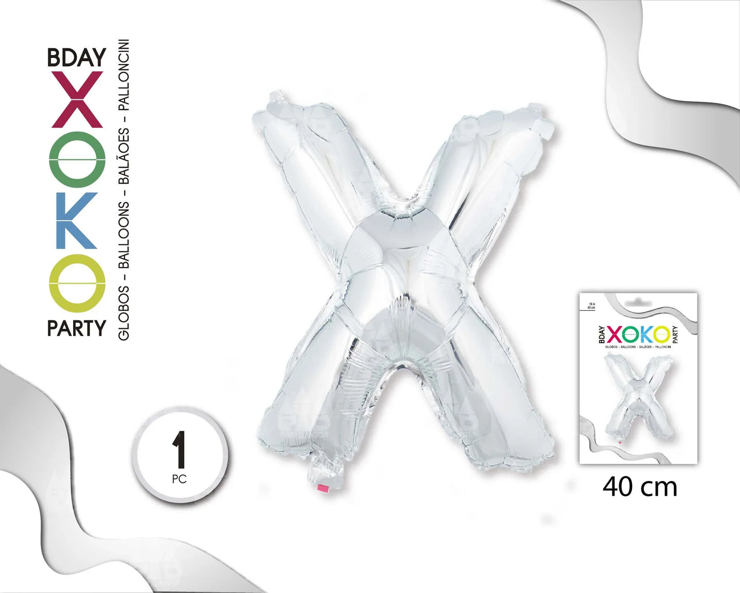 GLOBO FOIL 16/40CM PLATA X - yupiparty