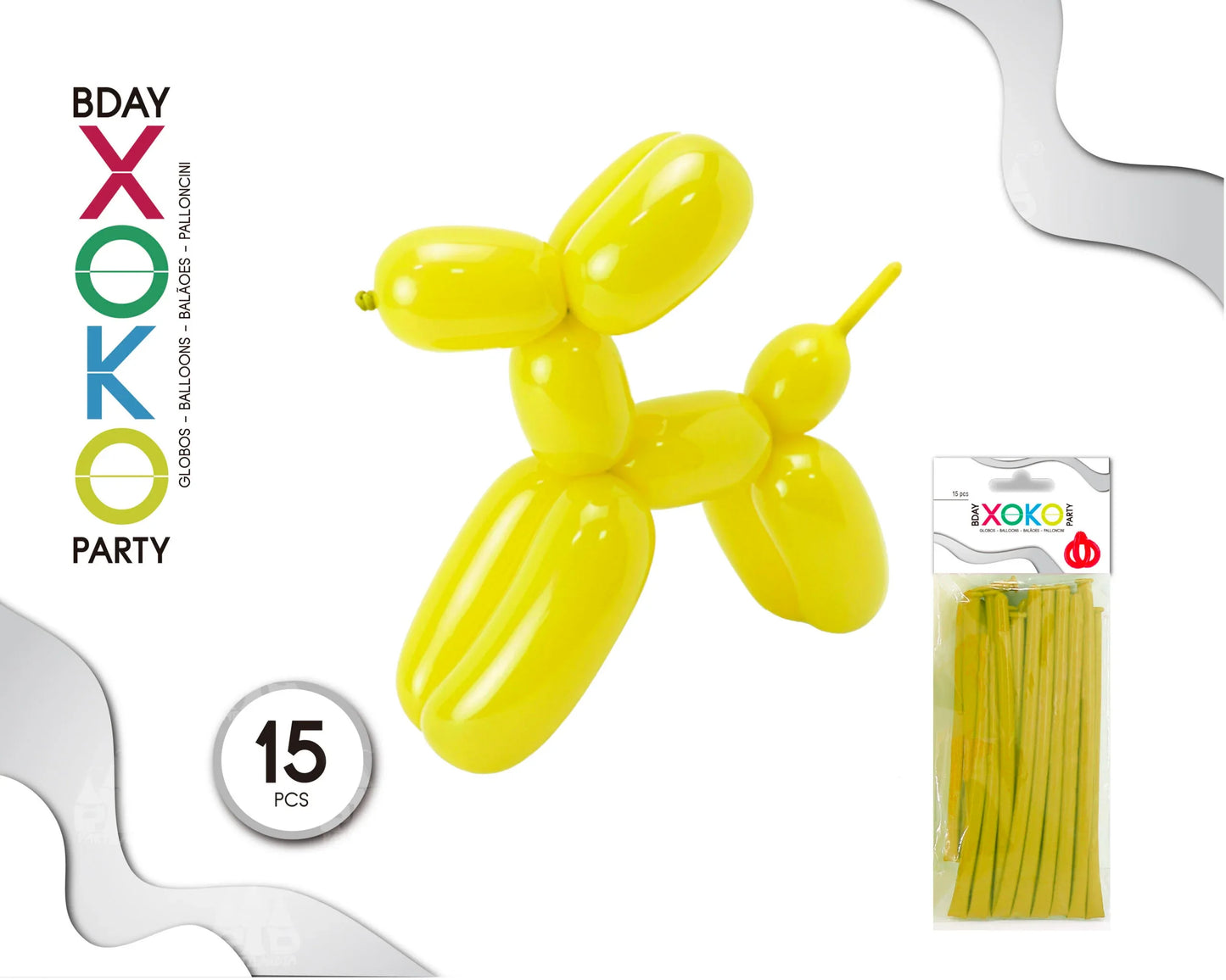 GLOBOS DE MODELAR 15 PC AMARILLO - yupiparty