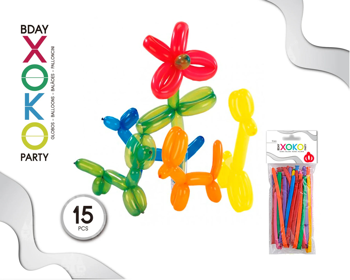 GLOBOS DE MODELAR 15 PC SURTIDO - yupiparty