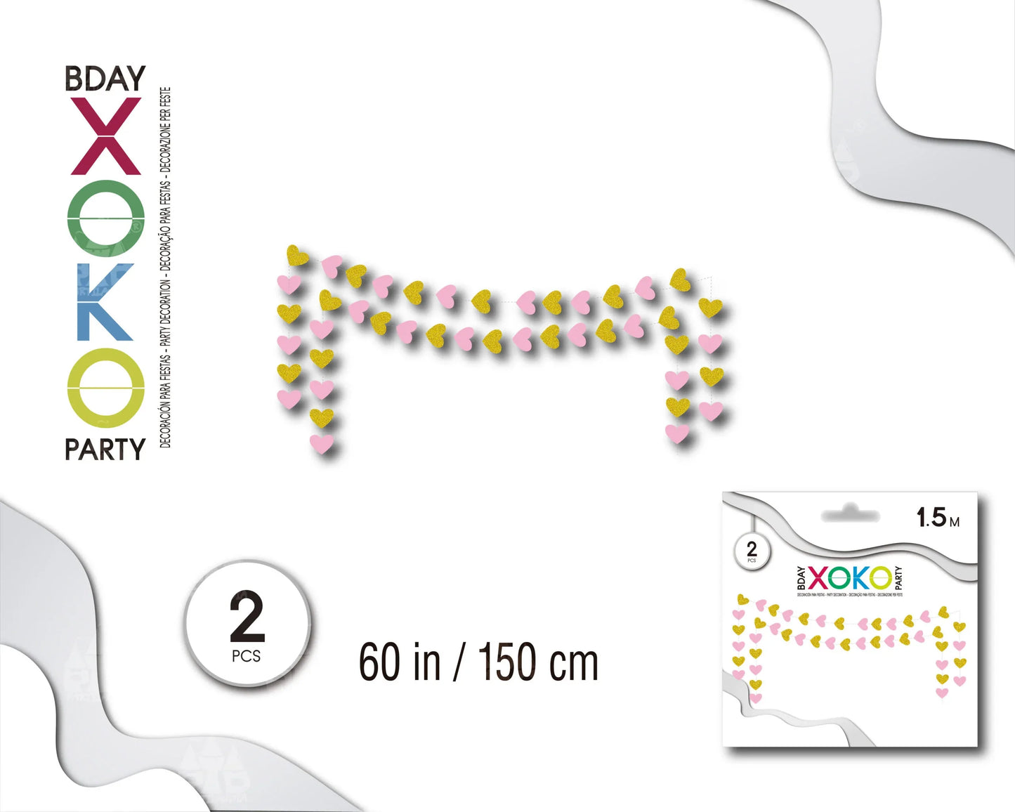 GUIRNALDA HILO 1,5M CORAZON ROSA 2 PC - yupiparty
