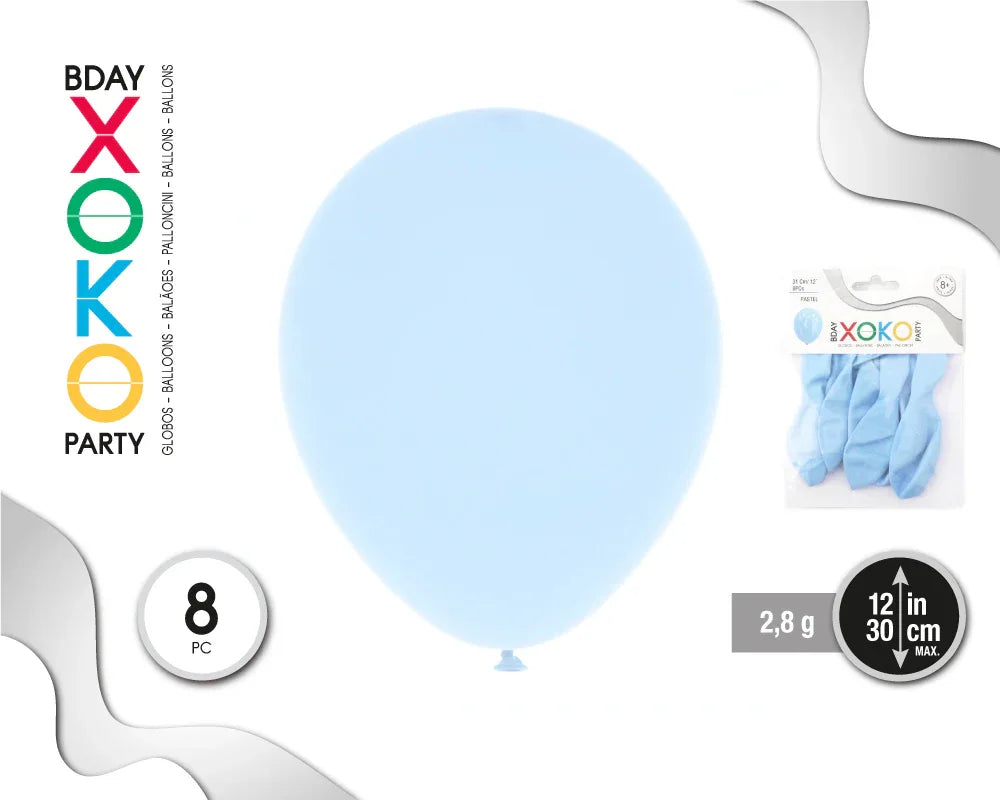 GLOBOS PASTEL 2.8G/30CM 8PC AZUL - yupiparty
