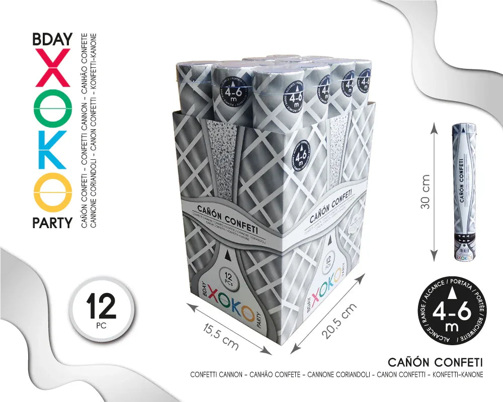CAÑON CONFETTI PLATA 30CM - yupiparty