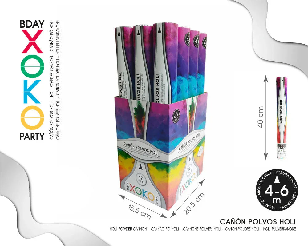 CAÑON DE POLVOS HOLI 40CM - yupiparty
