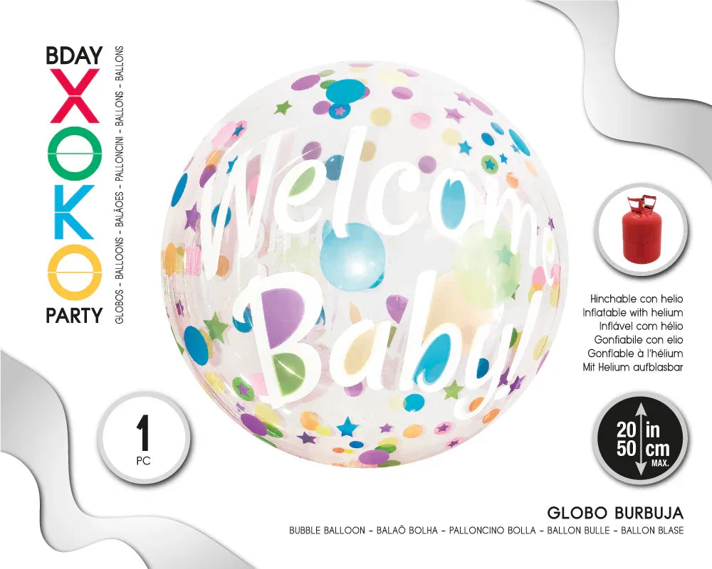 GLOBO BURBUJA 20/50CM WELCOME BABY - yupiparty