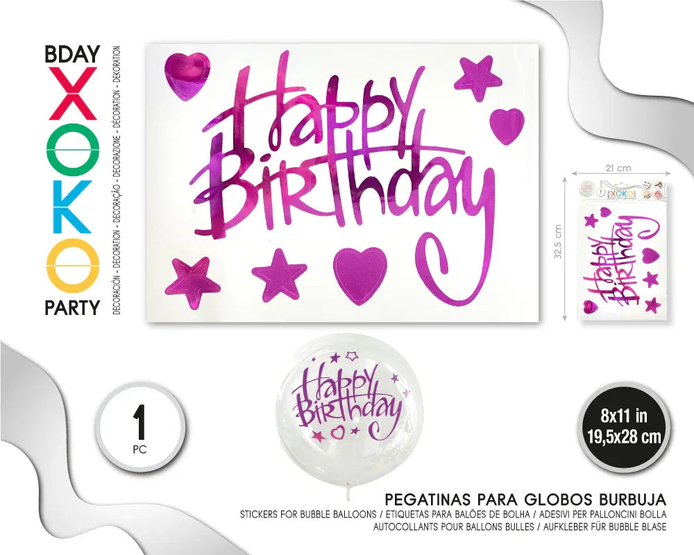 PEGATINA PARA GLOBO HAPPY BDAY ROSA - yupiparty