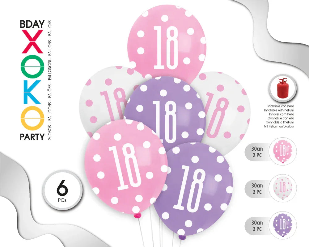 GLOBO LATEX PRINT 18 30CM 6PC SURT COLOR - yupiparty