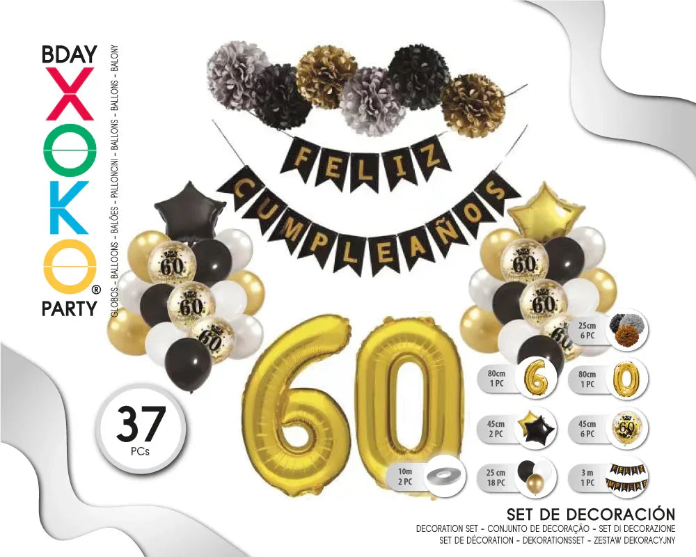 SET GLOBOS CUMPLEAÑOS 60 35PC - yupiparty