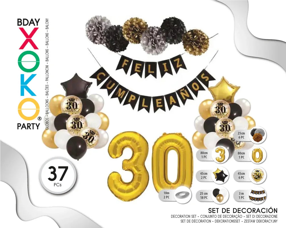 SET GLOBOS CUMPLEAÑOS 30 35PC - yupiparty
