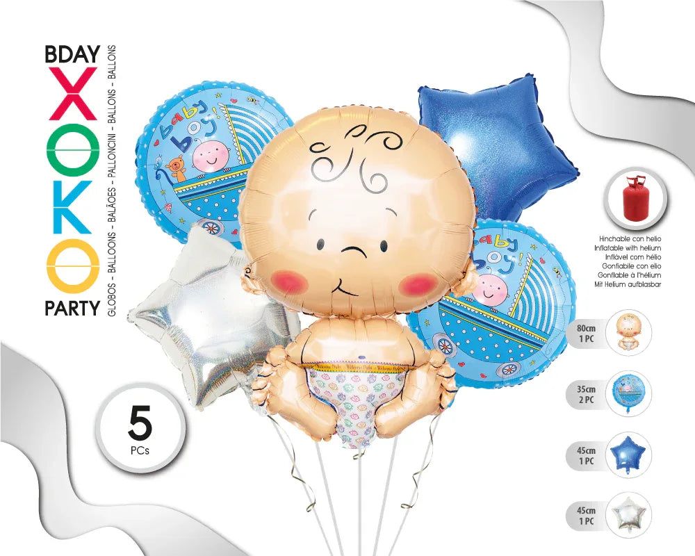 SET GLOBO MYLAR BABY BOY 5 PC - yupiparty