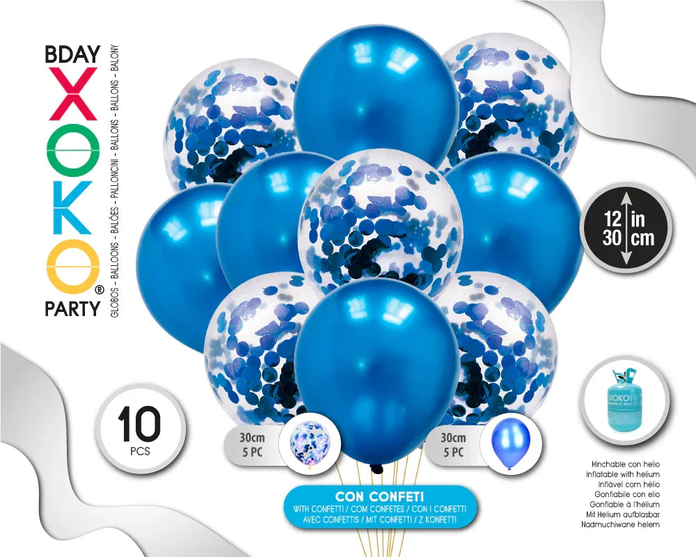 SET 5+5 GLOBOS CONFETI AZUL - yupiparty