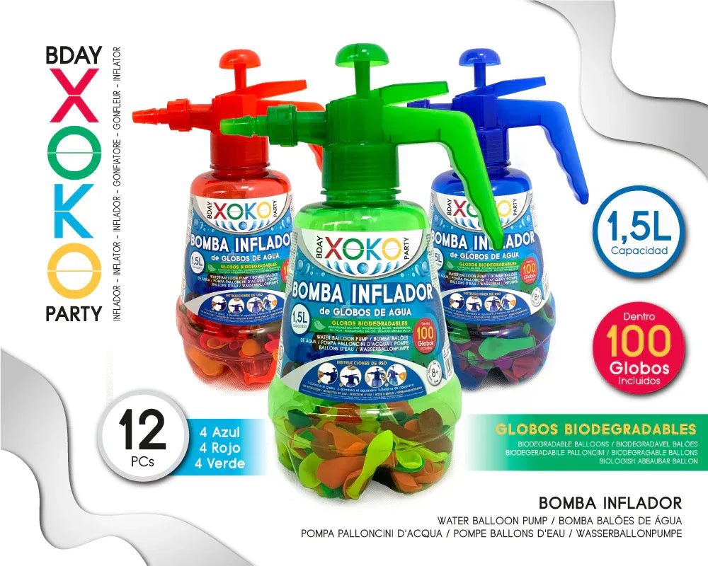 BOMBA INFLADOR 1,5L 100 GLOBOS DE AGUA - yupiparty
