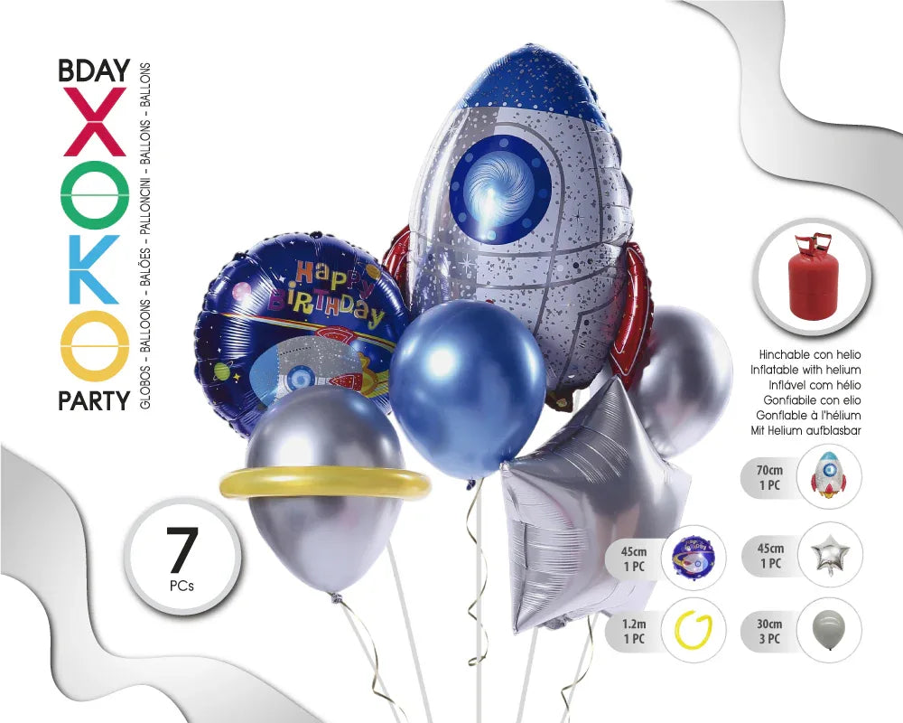 SET GLOBOS COHETE 7PC - yupiparty