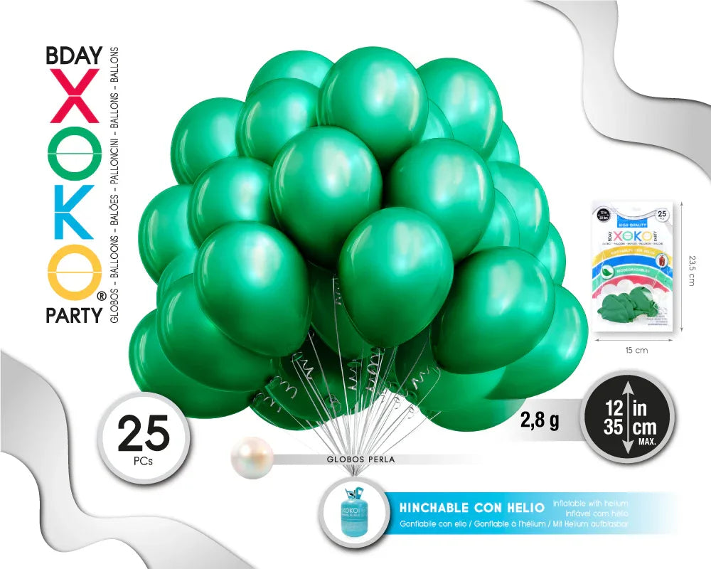 GLOBOS PERLA 25PC 12/30CM VERDE - yupiparty
