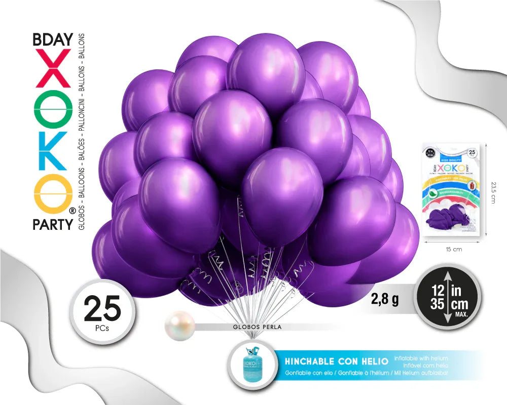 GLOBOS PERLA 25PC 12IN/30CM MORADO - yupiparty