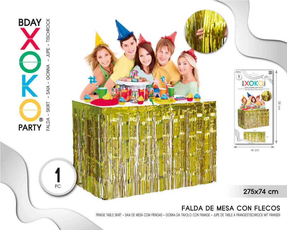 FALDA DE MESA FLECO ORO 275*74CM - yupiparty