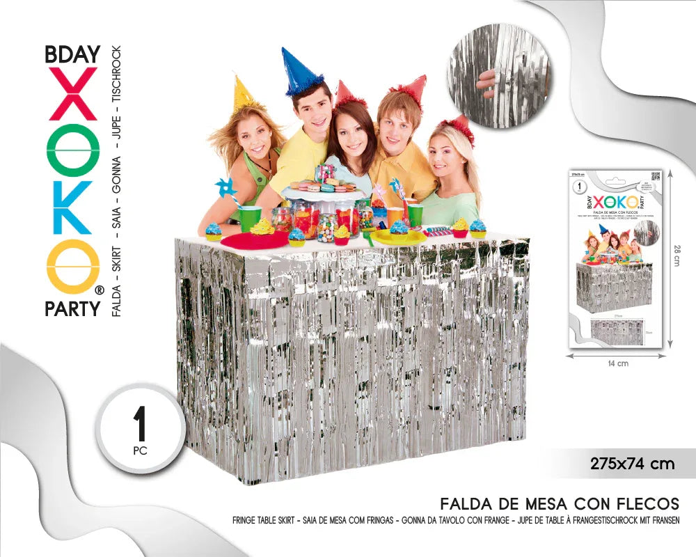 FALDA DE MESA FLECO PLATA 275*74CM - yupiparty