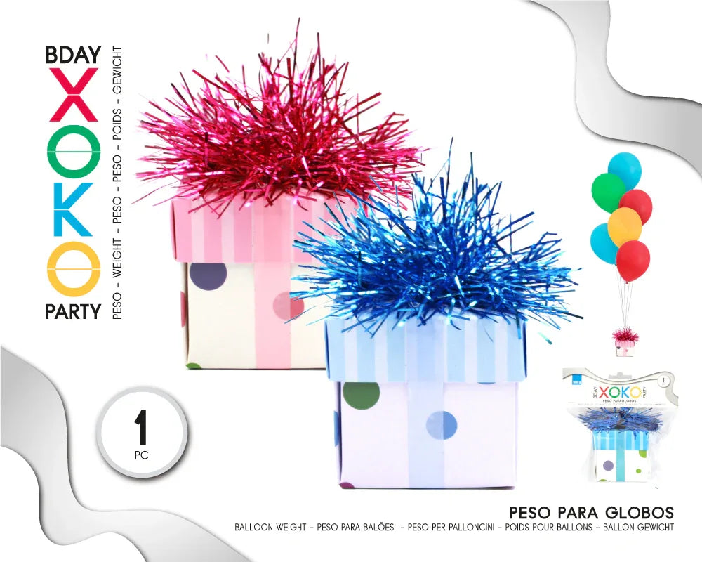 PESOS PARA GLOBO CAJA DE REGALO ROSA/AZU - yupiparty
