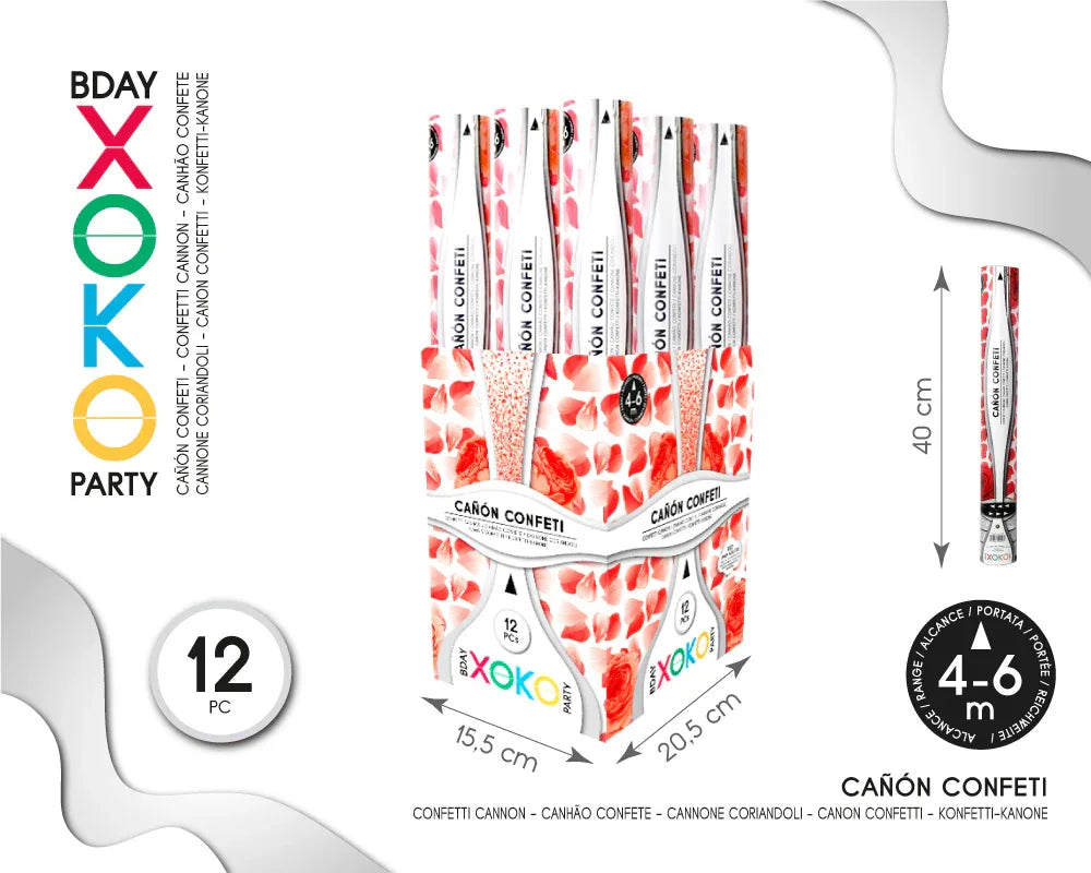CAÑON CONFETTI PETALOS ROJOS 40CM - yupiparty