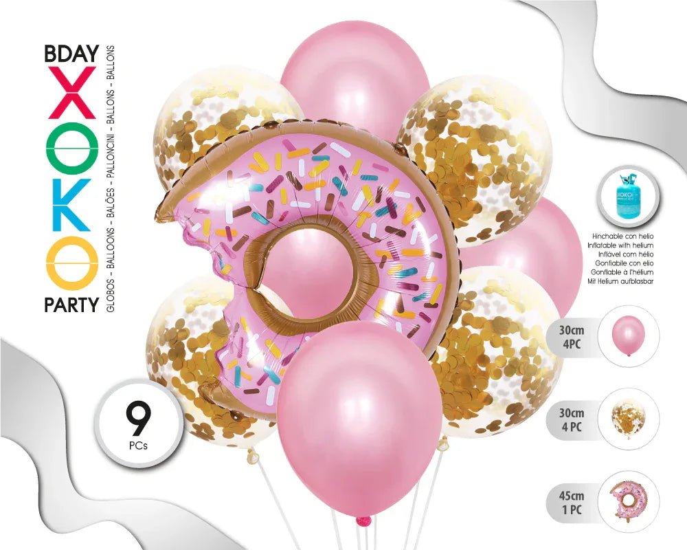 SET DONUT 9PC GLOBOS - yupiparty