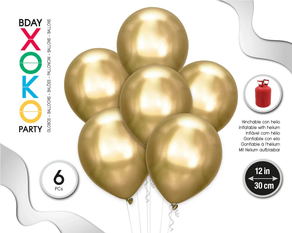 GLOBOS METALIZADOS 30CM 6PC ORO - yupiparty