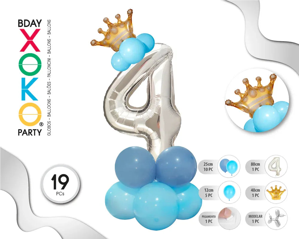 COLUMNA GLOBO PLATA AZUL Nº4 - yupiparty