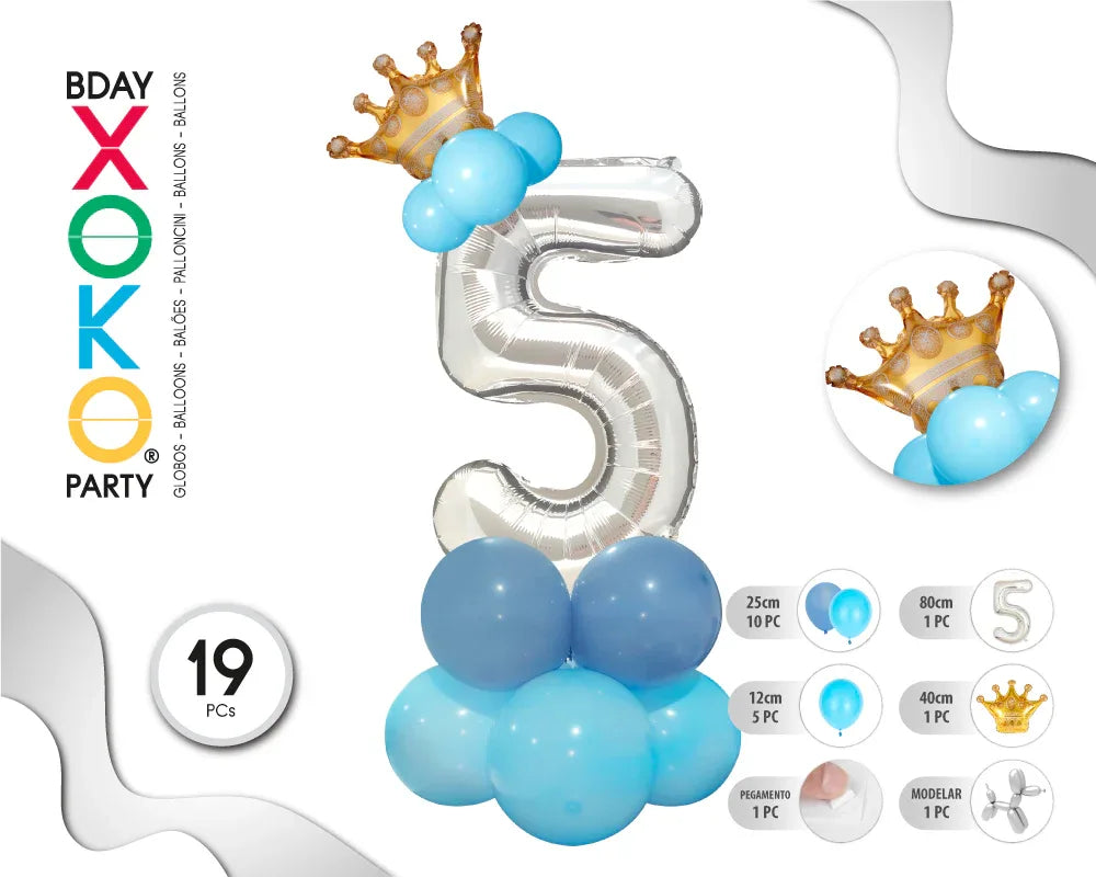 COLUMNA GLOBO PLATA AZUL Nº5 - yupiparty