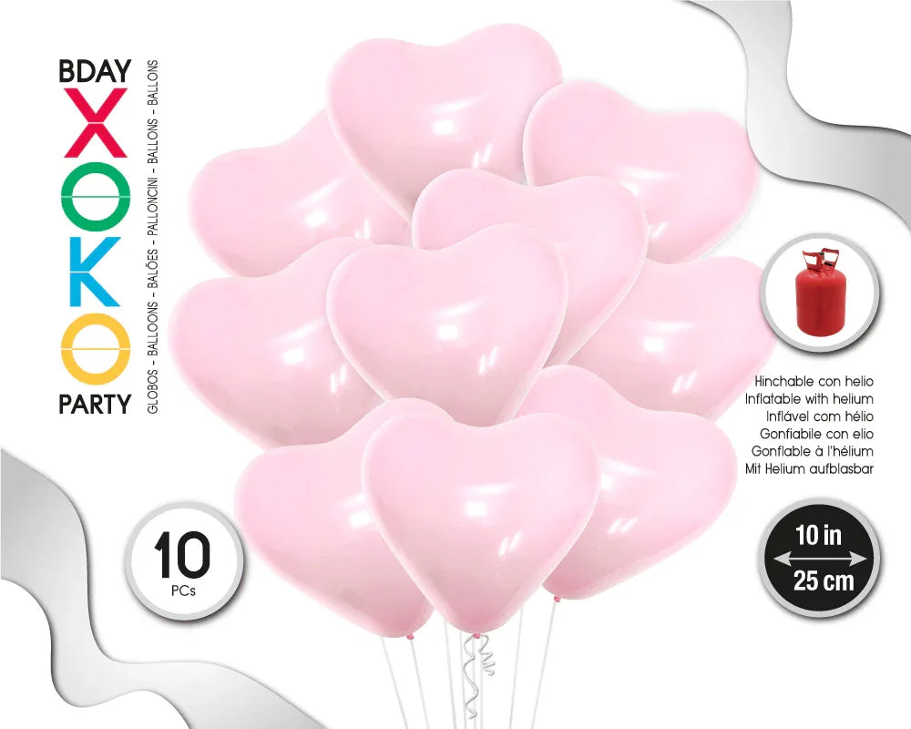 GLOBOS CORAZONES 10PC 10/25CM ROSA BA - yupiparty